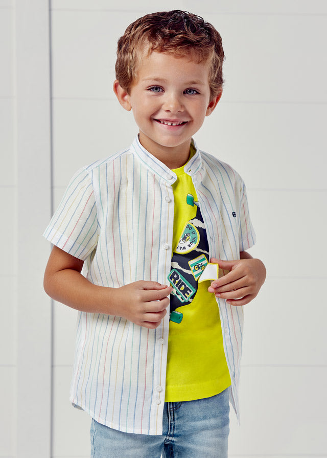 Camisa manga corta lino rayas cuello mao niño