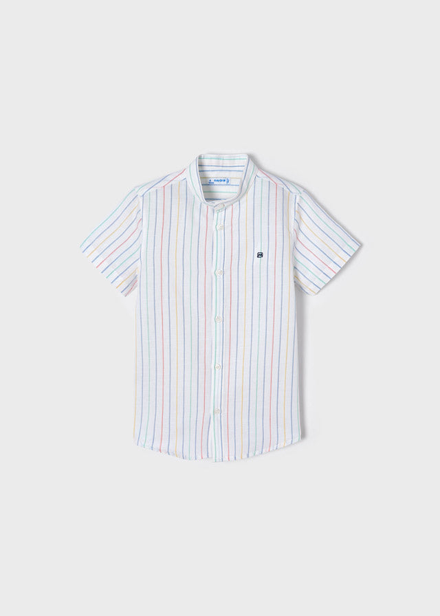Camisa manga corta lino rayas cuello mao niño