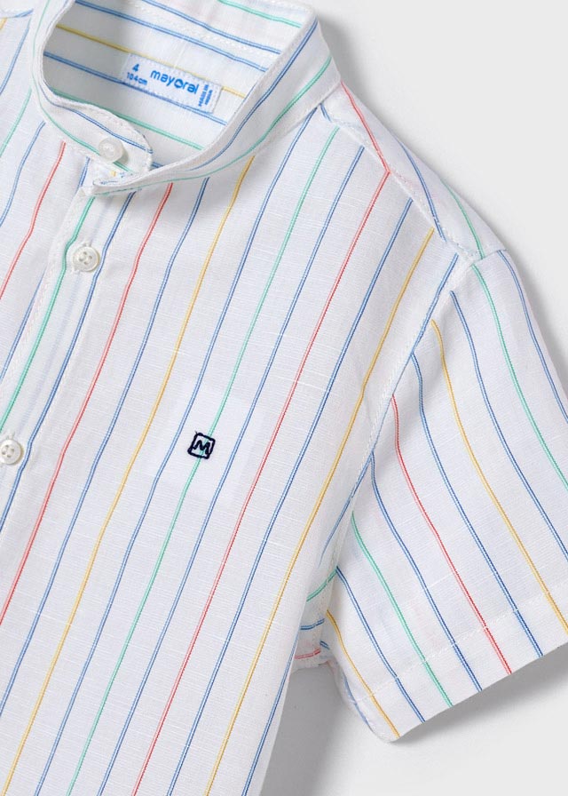 Camisa manga corta lino rayas cuello mao niño
